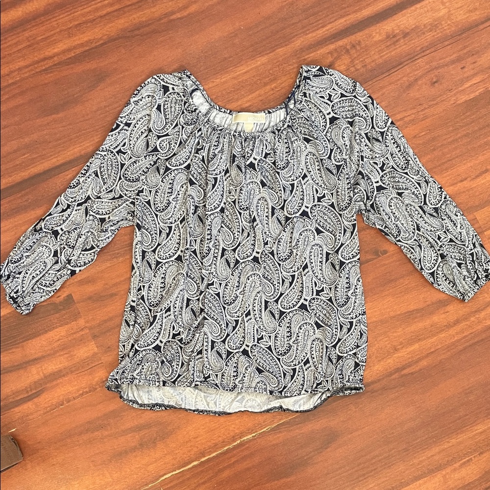 Michael Kors Navy and White Paisley Blouse